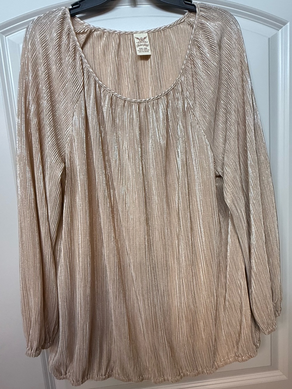 Faded Glory Metallic Champagne Pleated Long Sleeve Tunic